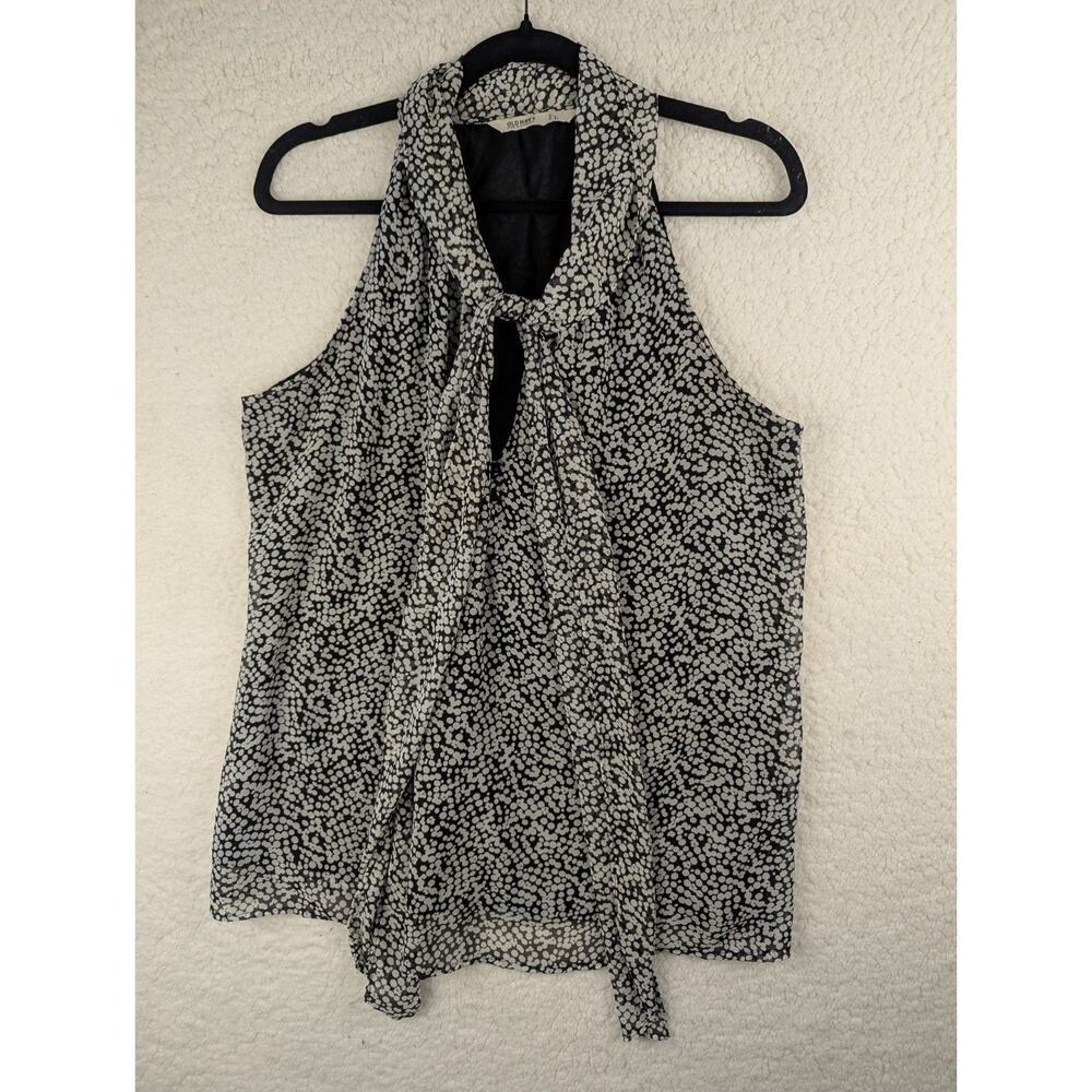 Old Navy‎ Top Women Large Black White Splatter Dots Layered Bow Tie Ethereal
